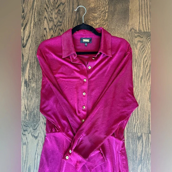 Alexia Admor Burgundy Button Down Long Sleeve Avril Dress Size M - Picture 4 of 6